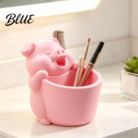 Cute Stationery Organizer 3D Printed Piggy Storage Pot, Cartoon Pig Shaped Pen Holder, Creative Desktop Makeup Brush Organizer, Multifunctional