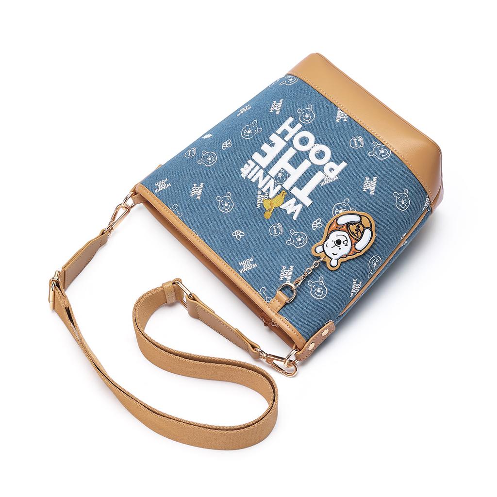 New Disney Winnie The Pooh Series Fabric Shoulder Bag Women's Denim Blue DHF51792-C