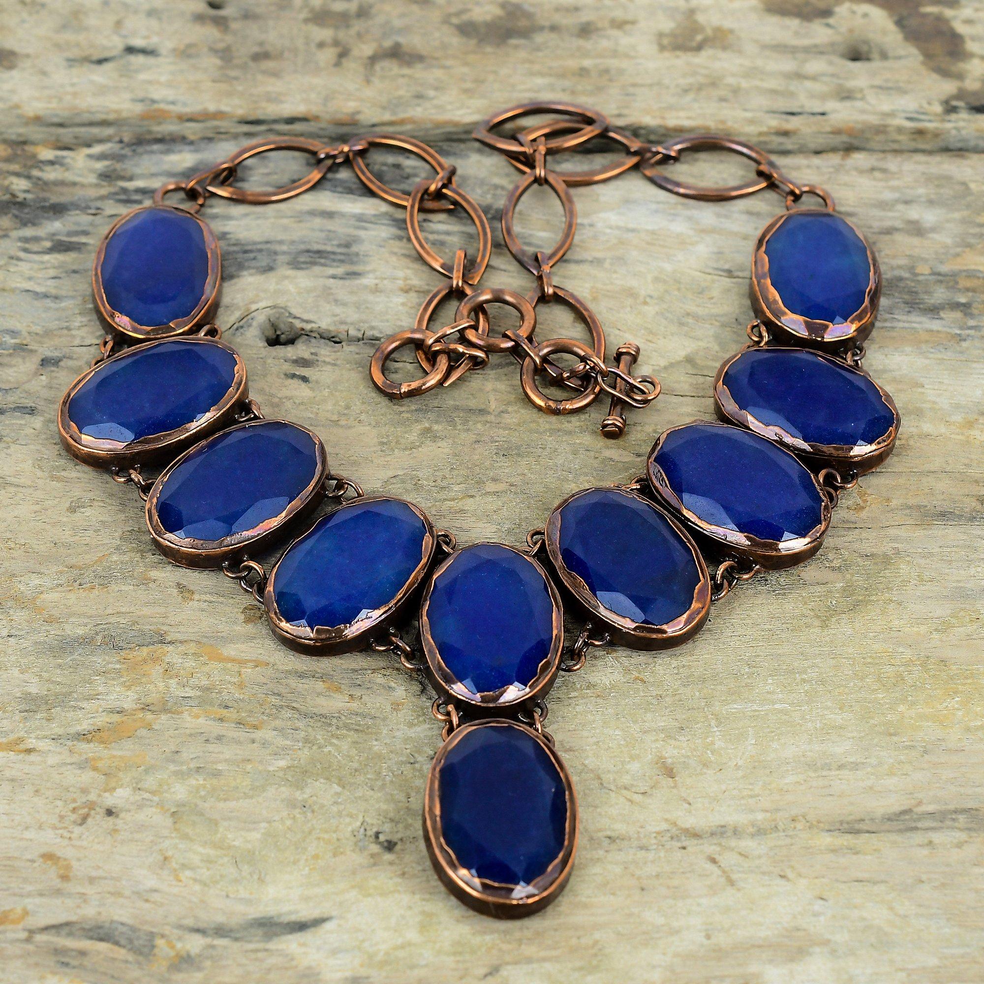 

Faceted Blue Sapphire Necklace Electroformed Copper Adjustable Chain Necklace Handmade Gemstone Necklace Electroformed Jewelry Gifts For Her Adjustable