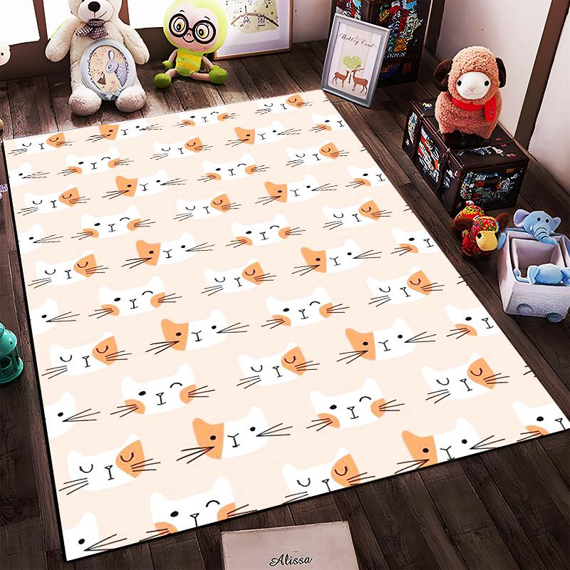 Cute Cartoon Cat Faces Pattern Carpet1Orange and White Design1Soft Pastel Style Suitable for Use As an Anti-slip1 For1room and Bedroom Sofas