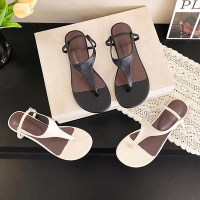 Retro Urlaubswind flache Sandalen mit Zehensteg Feenschuhe 2025 neu Sommer silber vielseitig Strand Römerschuhe