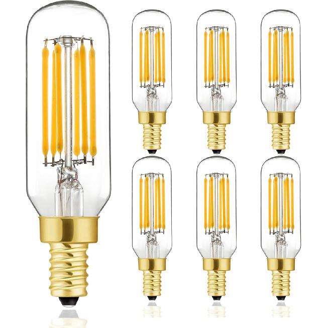 T6 LED Bulb, 60W Candelabra Dimmable Chandelier Light Bulbs 2700K Warm White Clear 600lm 6W E12 Vintage Tube LED Filament Edison Candle Bulb with