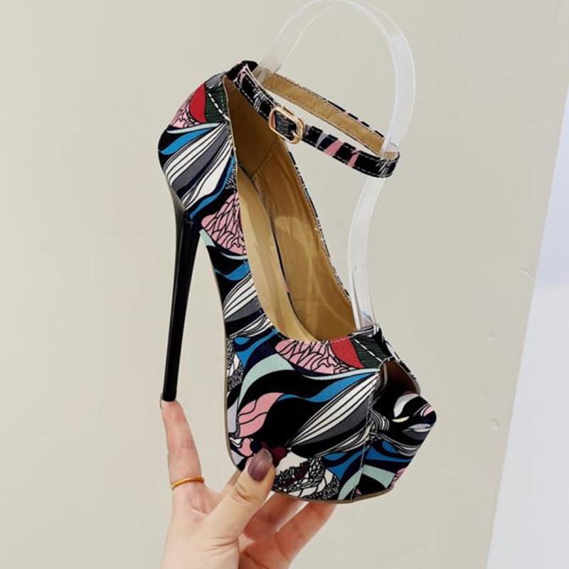 

Модные туфли с открытым носком на тонком высоком каблуке, женские босоножки на платформе с толстой подошвой, туфли-лодочки с пряжкой на щиколотке для танцев на шесте Zapatillas Mujer 42 чёрный