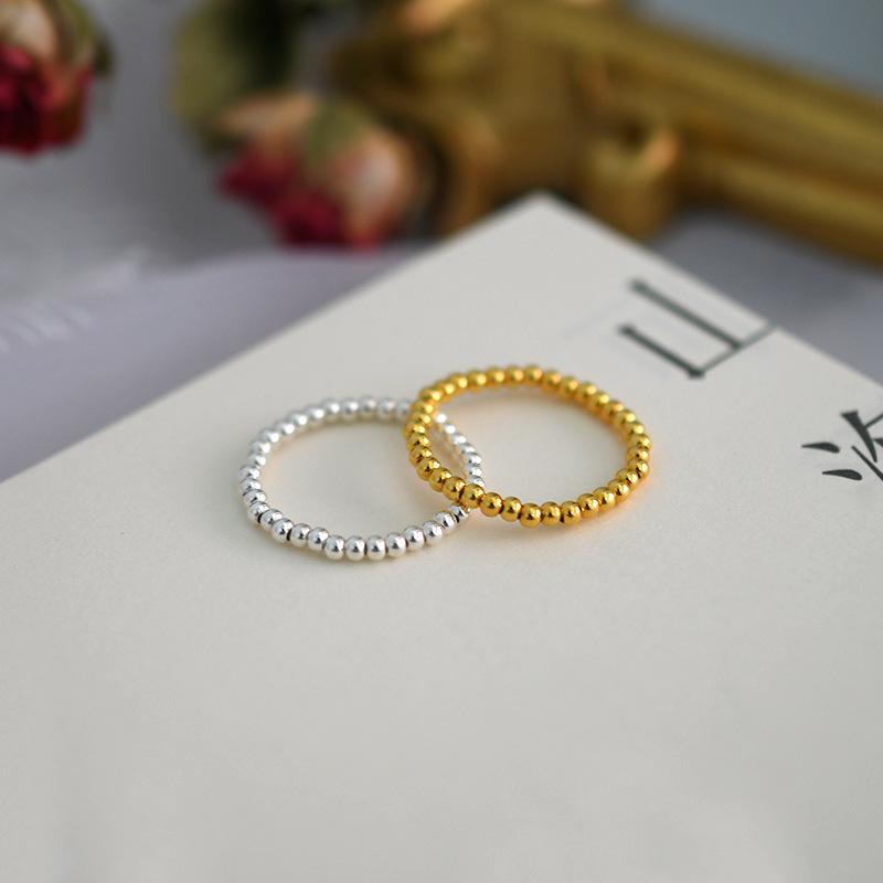 French Freshwater Pearl Copper Bead Stretch Ring Women 14K Gold Silver Plated Finger Band