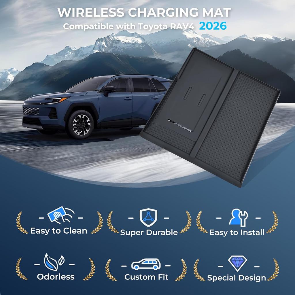 Wireless Charging Protective Mat for Toyota RAV4 2026, Center Console Interior Accessories Silicone Anti-Slip Wireless Charger Cover Pad for 2026 RAV