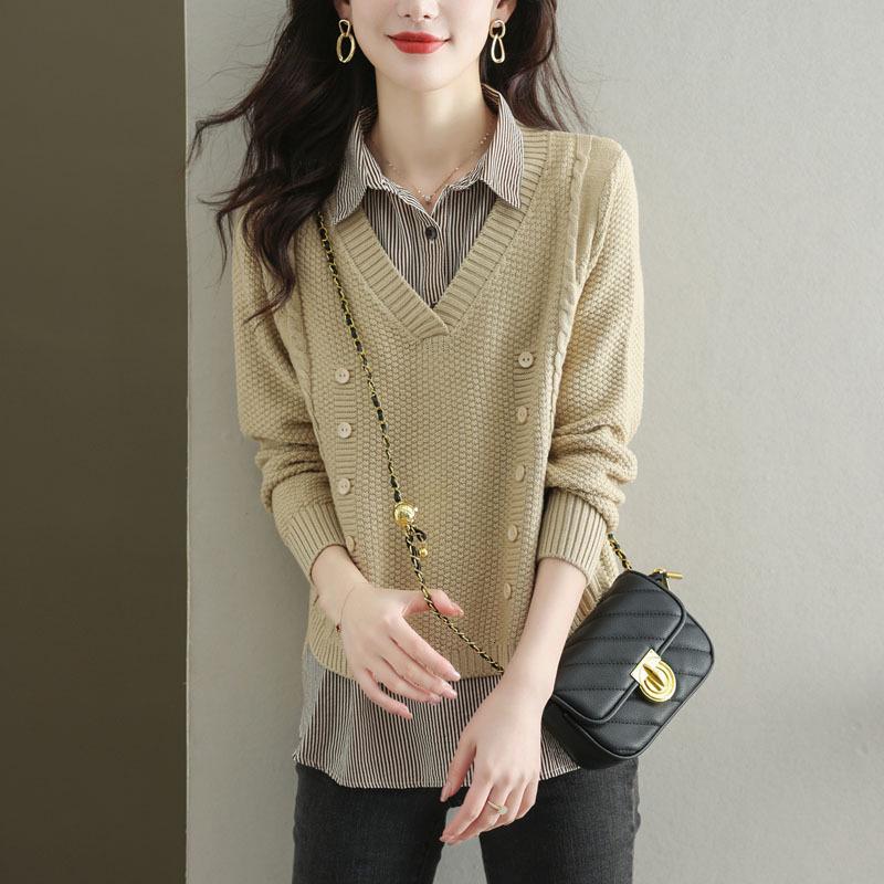 Women's Early Autumn 2025 Two-Piece Knit Shirt - Stylish Fall & Winter Top