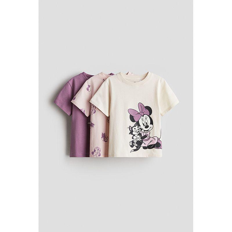 

[Disney Series] HM Children s Clothing Girl T-shirt 3 Pieces Summer Minnie Print round Neck Short Sleeve 0937175 Purple/Minnie Mouse 120/60