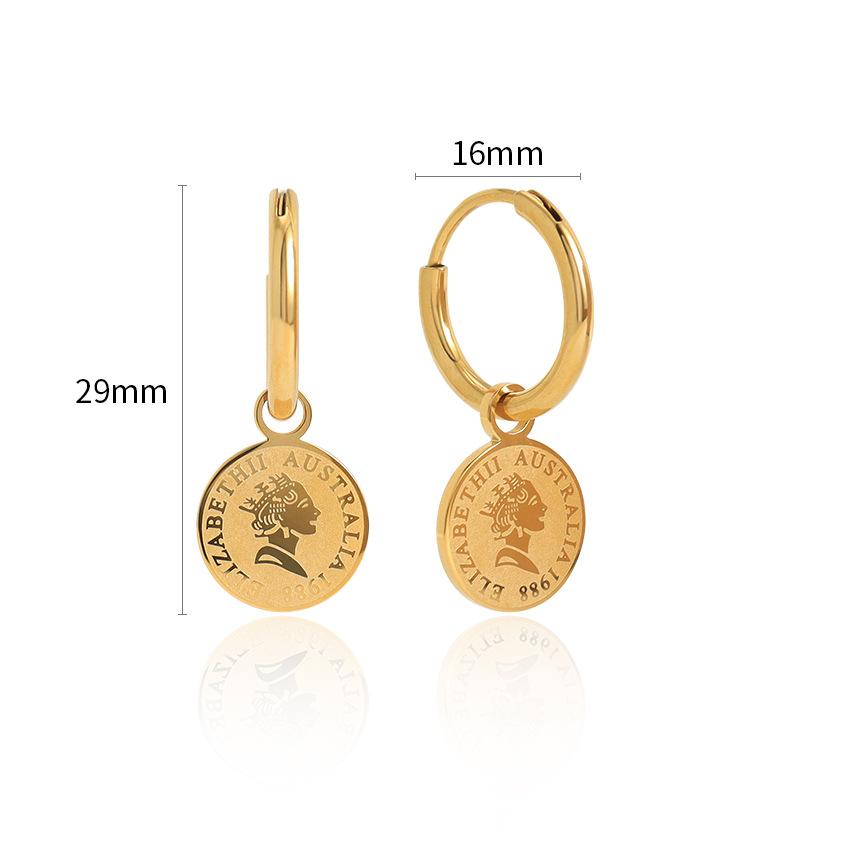 French ins style queen coin pendant earrings, 18K gold temperament versatile and simple ear buckle 18K
