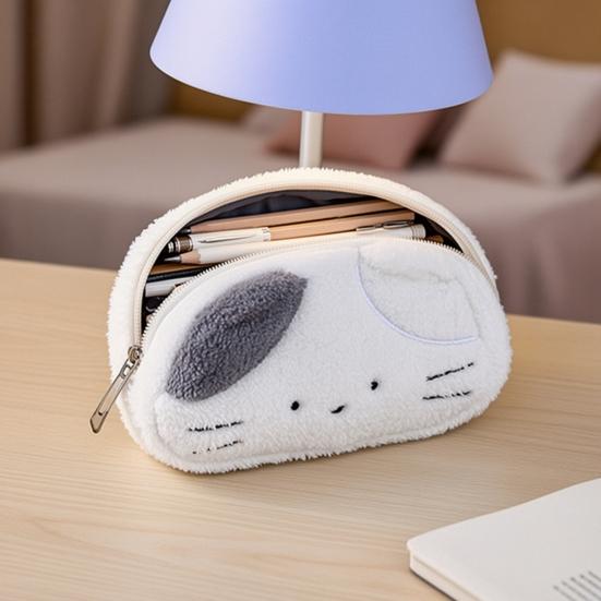 Plush Cat Pencil Case for Kids Cute Cartoon Large Capacity Pen Pouch Student Stationery Bag Travel Cosmetic Pouch