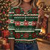 Women's Casual Christmas Print V-Neck Button Three-Quarter Sleeve T-Shirt