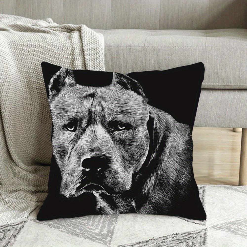 1pc Pillowcase, Short Plush Decorative Pillow Cover, American Bulldog Design, Fashionable Size 45.72 X 45.72 cm, Soft Smooth Polyester Short Plush Fab