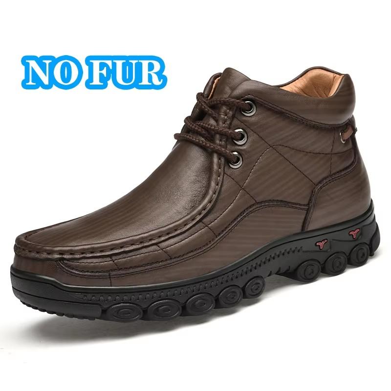 

Fashion New Genuine Leather Men Basic Boots Autumn Winter Man Booties Outdoor Vintage Brown Boots Non-Slip High Top Warm Snow Sneakers 48
