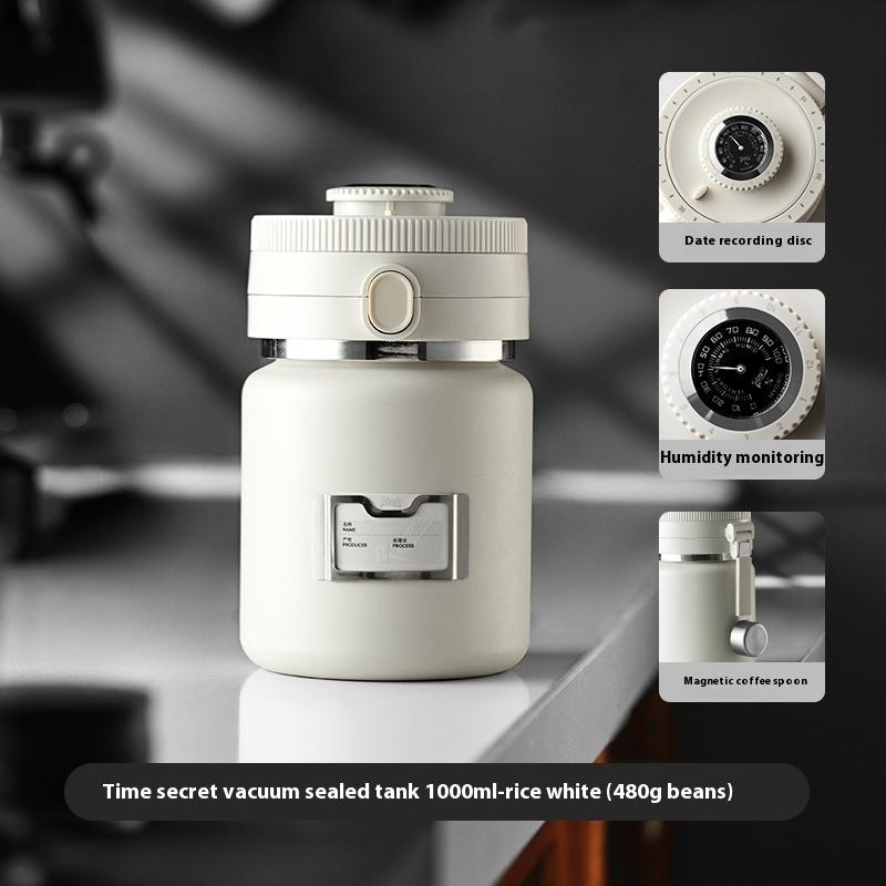 

33.8 унц/1000 мл Вакуумная банка для кофейных зерен, Изготовлена из нержавеющей стали 304, Оснащена индикатором влажности, трекером даты и магнитной ложкой