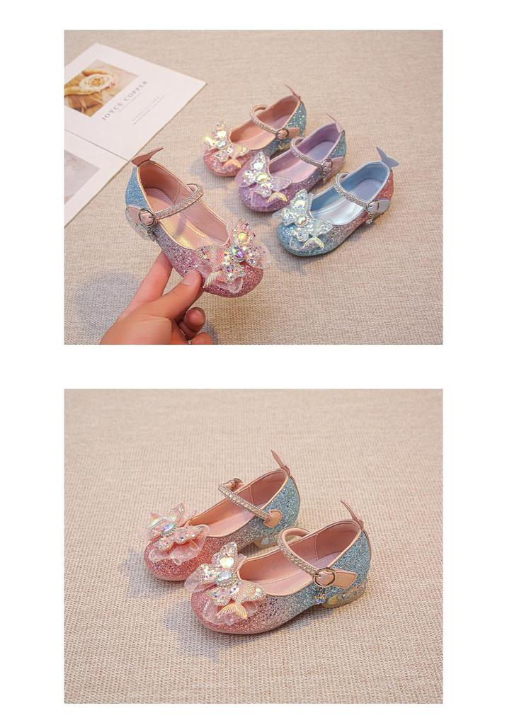 2026 New Spring Little Girls' Crystal Princess Leather High Heels