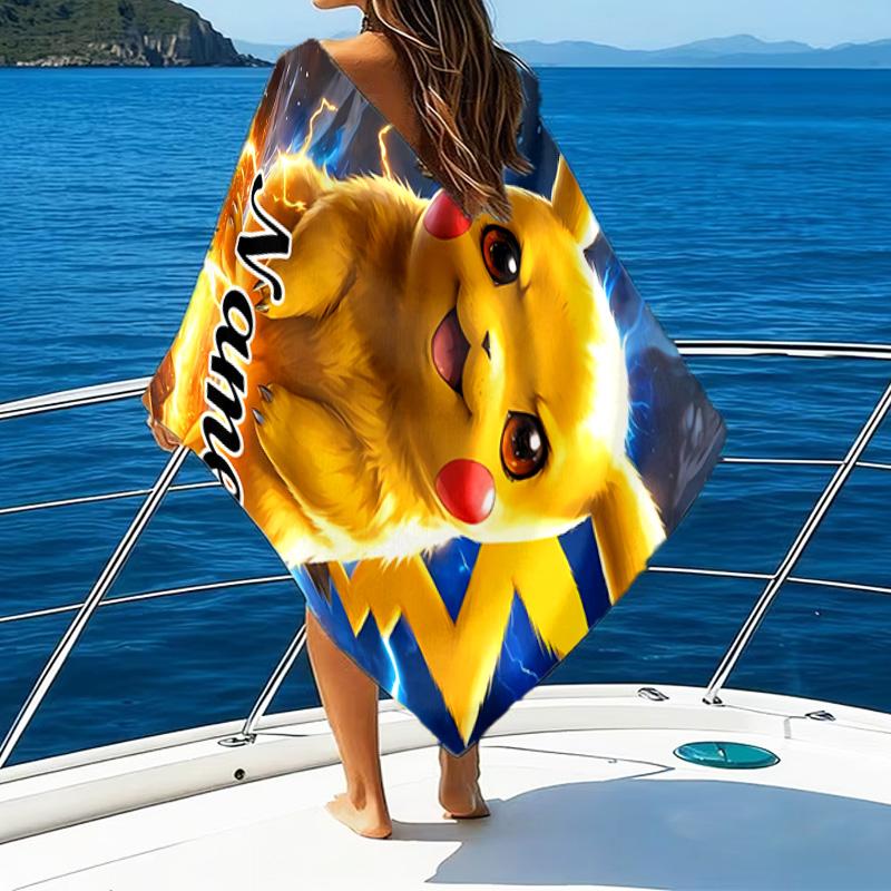 1pc Pika1 Beach Towel with Custom Name, Beach/Swimming/Bath/Picnic/Camping Towel, Suitable for Seaside Beaches
