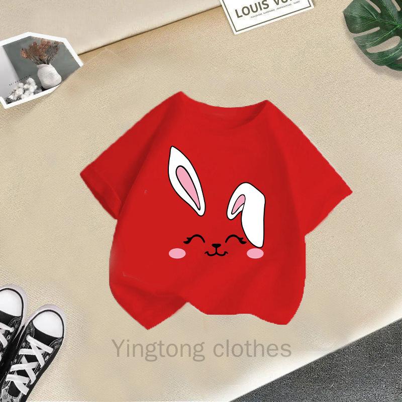 

Summer Fashion Girls Short Sleeved T-shirt Cute Printed Girls Casual Versatile Top Cross Border 150cm