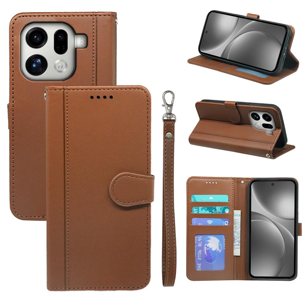 Etui Portfelowe z Magnetycznym Zapięciem i Paskiem na Telefon Skórzane do Oppo Find X9 Pro 5G