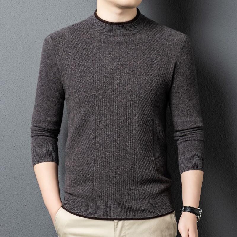 Fengxun Men's 100% Pure Wool Warm Round Neck Sweater FXT6603