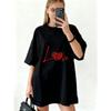 Oversized T Shirt Dress Black Love Heart Print Graphic For Casual Wear And Daily Outfits
