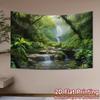2D Lush Jungle Waterfall Tapestry Misty Stream Backdrop Cloth for Living Room