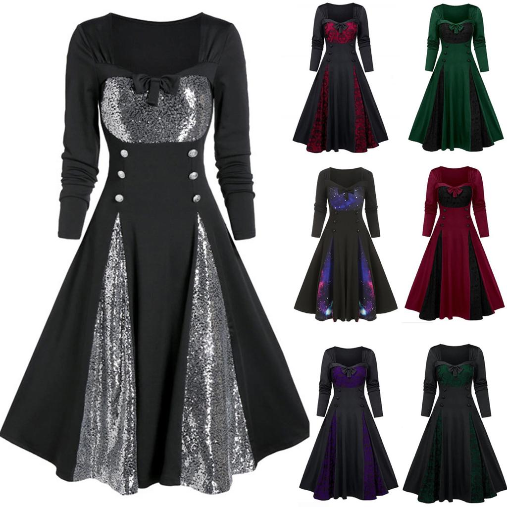 Women Bow-knot Dresses With Elegant Temperament And Long-sleeved Dresses