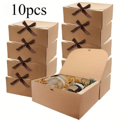10pcs, Large Cowhide Gift Box with Bow Ribbon - Perfect for Jewelry Storage, Holiday Gifts, Birthdays, and Graduations