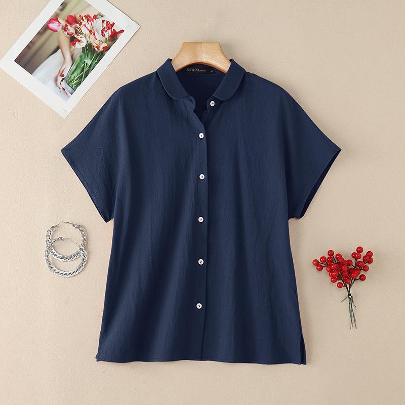 ZANZEA Damen Casual Turn Down Kragen Sommer Lose Kurzarm Bluse