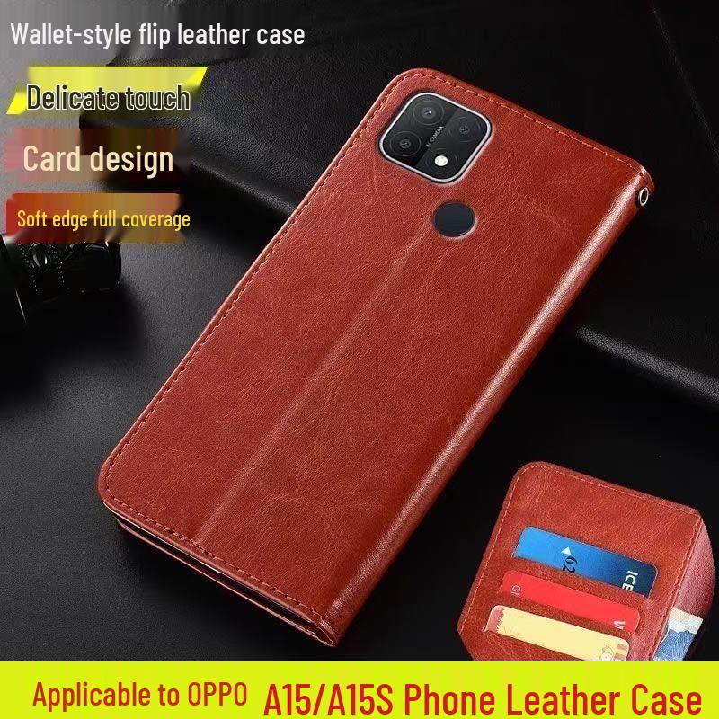OPPO A15/A35 Phone Case: Crazy Horse Grain Leather, Anti-Fall, Crystal Material, Flip Case for iPhone 4 Pro