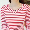 95 Cotton Long Sleeved Striped T-shirt Women's Fashion Spring Autumn New V-neck Bottoming Blouse