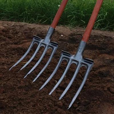 5-Tooth Steel Fork for Soil Loosening and Planting: Ideal for Land Reclamation, Garlic, Onion, Peanut Cultivation, and Compost Digging.