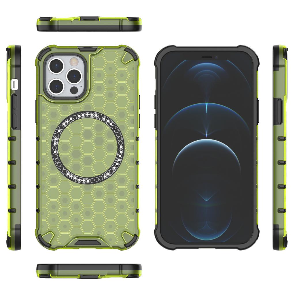 Für iPhone 12/12 Pro Magnetische Hülle Wabenförmig Sturzsicher TPU+PC Handyhülle
