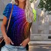 Women Summer T Shirt  Multicolored Print Retro Fashion Short Sleeve Tees Casual   Printed  Tops