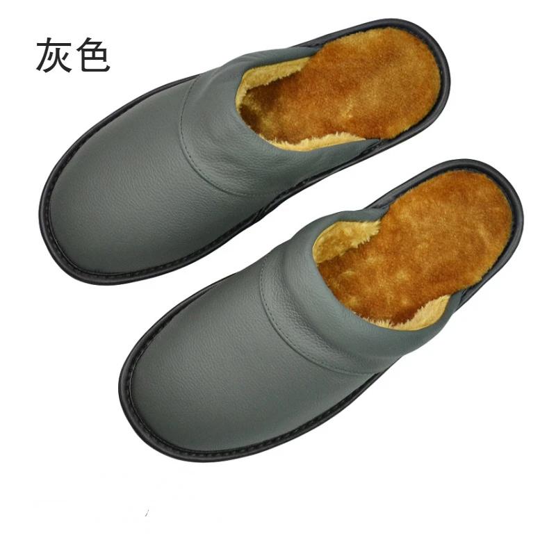 Luxury Cow Split Leather Men's Handmade Men Home Slippers Spring Slip on Soft Comfortable Black Brown Bedroom Indoor Flat Shoes
