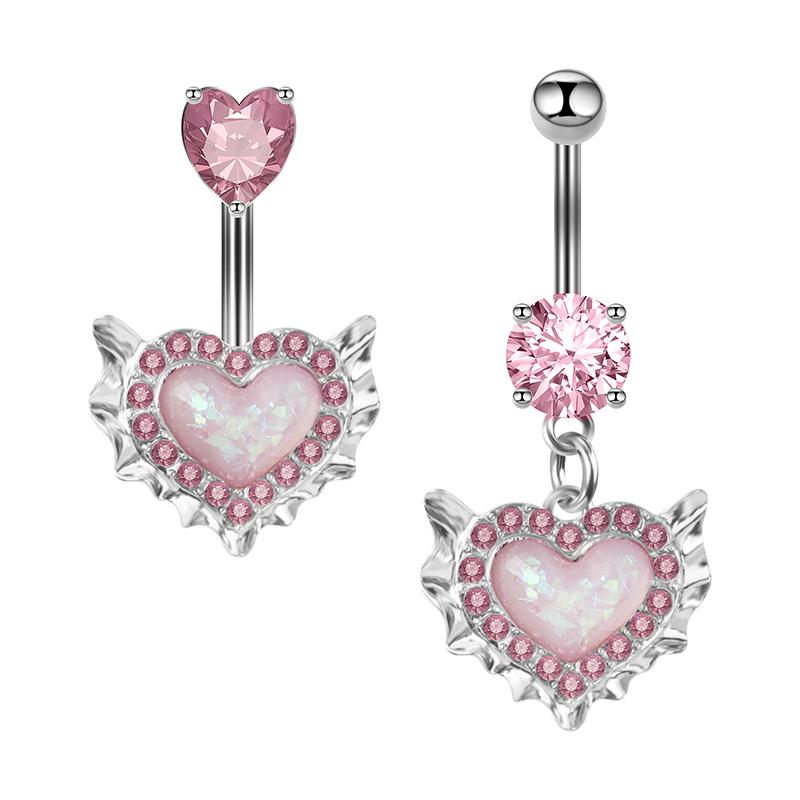Heart Belly Button Rings Pink Women  Belly Ring Dangle Navel Piercing Barbell Pircing Body Jewelry
