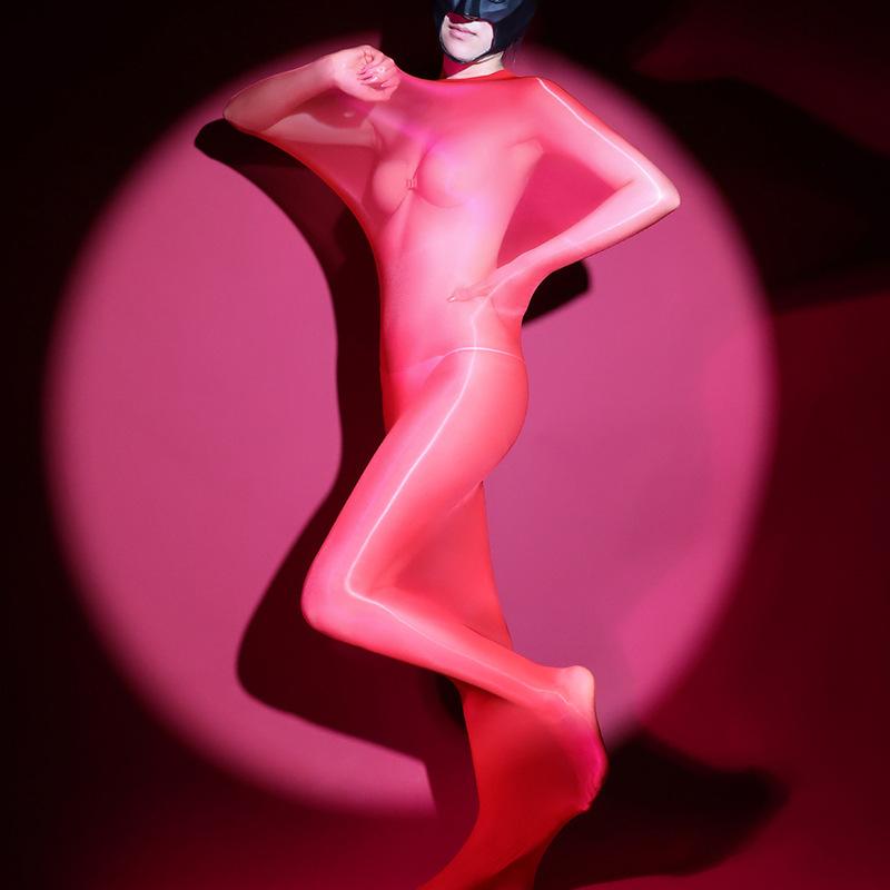 Women Sleeping Bag Jumpsuit Ultra-Thin 8d Oil Shiny Glossy Perspective Couple Full Bodyduit Seamless Pantyhose Night Club Wear
