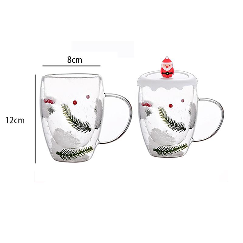 350 ml doppelwandiger, transparenter Glasbecher mit Deckel, hitzebeständig, ideal als Weihnachtsgeschenk für Kaffee, Milch, Tee oder Espresso.