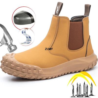 Fashion Slip On Safety Shoes Men Steel Toe Welder Shoes Stab Proof Anti-spark Work Safety Boots Man Construction Anti-smash Chelsea Boot