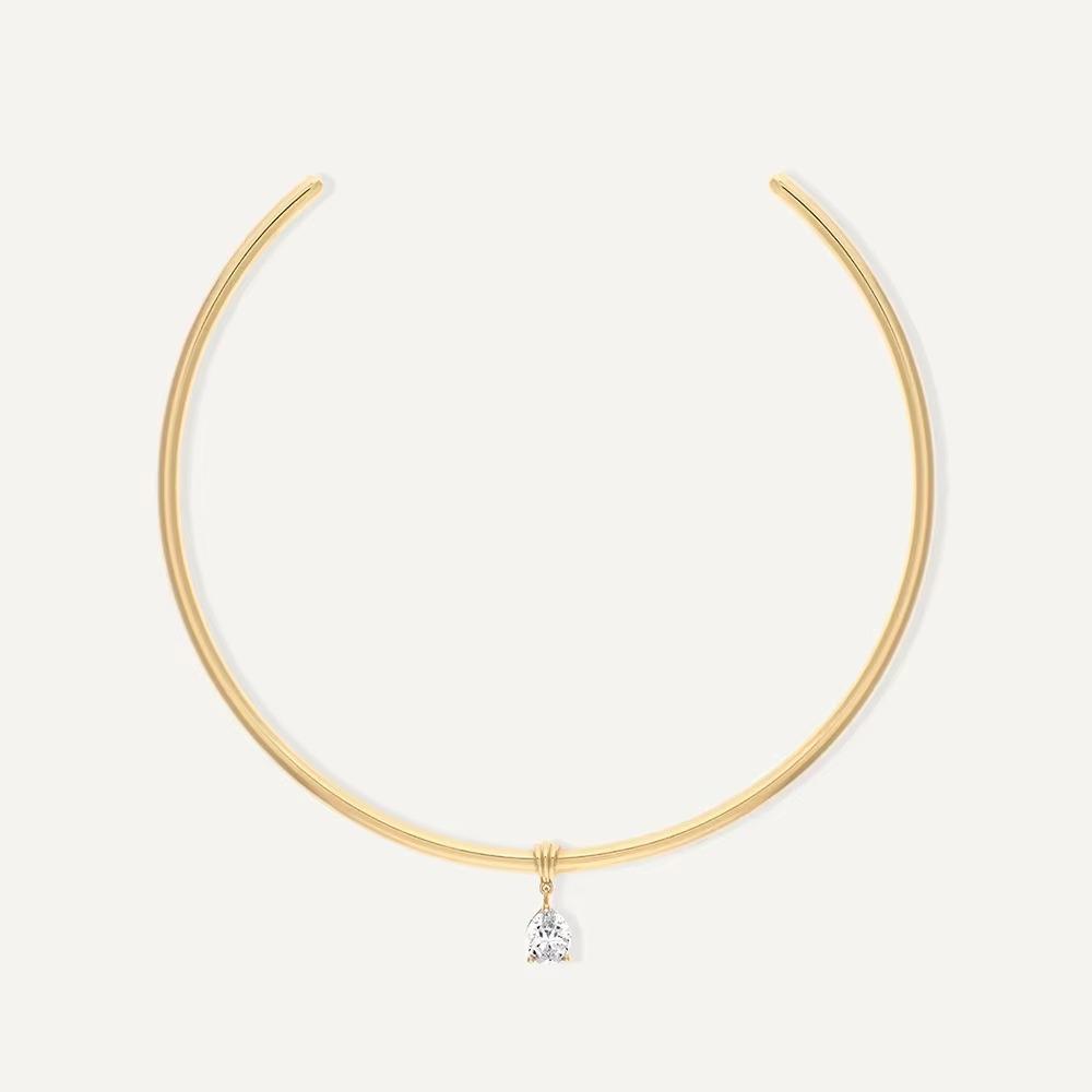 

Gold Plated Water Drop Pendant Necklaces Stainless Steel Open Chokers Jewelry Fashion Accessories золотий