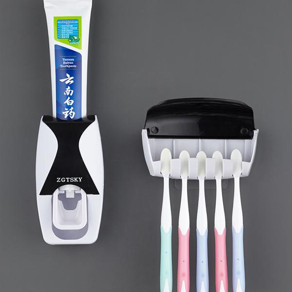 

Держатель зубной щетки, автоматический дозатор зубной пасты, настенное крепление для зубной щетки, набор инструментов для ванной комнаты чёрный