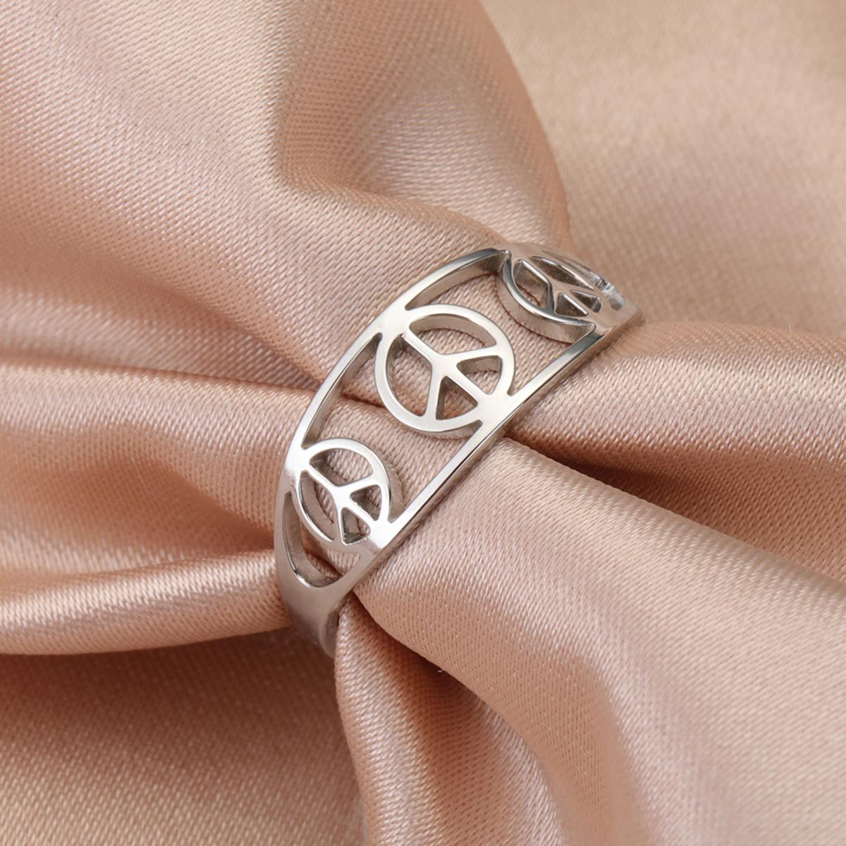 

LIKGREAT Skull and Bones Peace Sign Ring Stainless Steel Round Engagemen Wedding Ring for Women Mujer Bague Femme Jewelry Gift 7