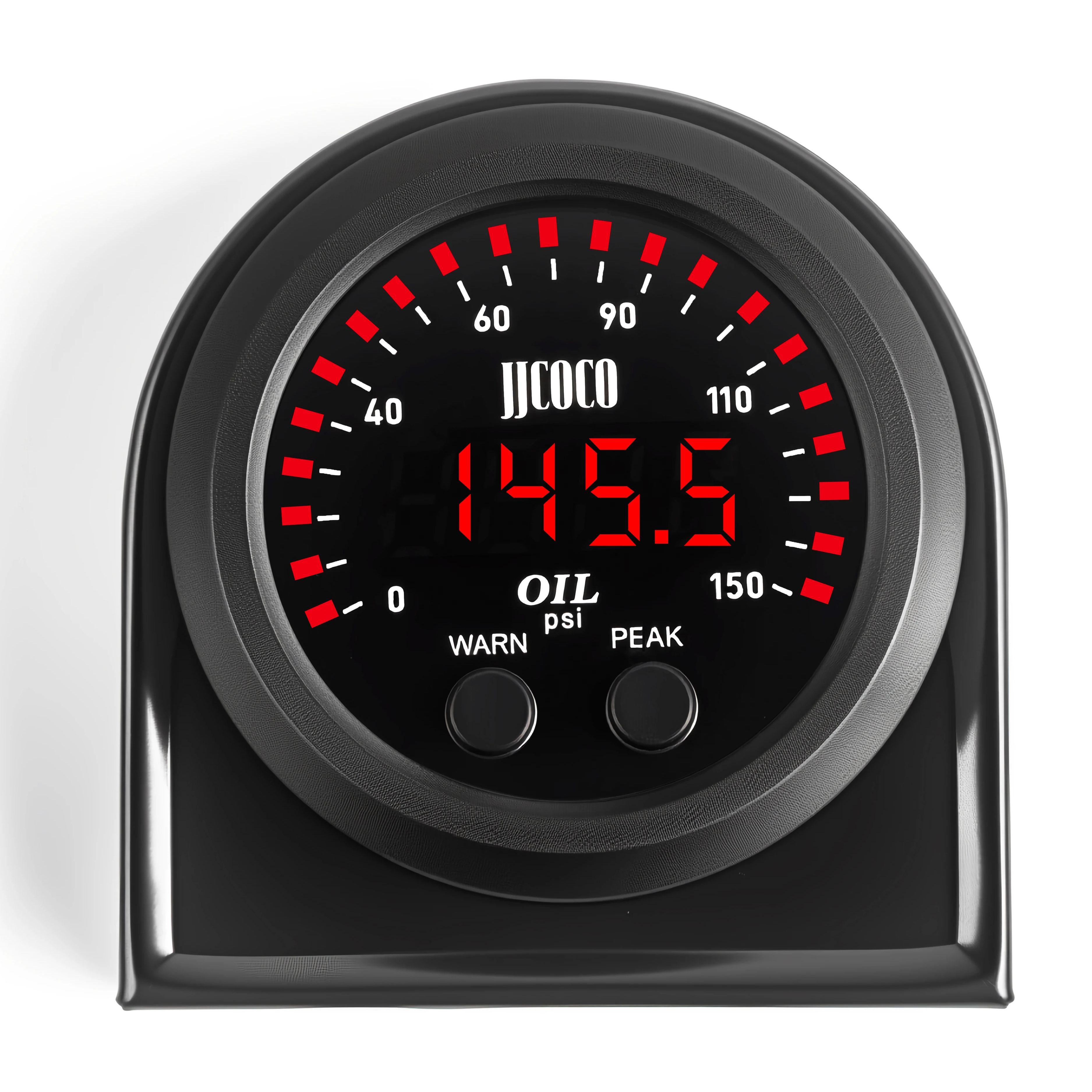 

JJCOCO 12V/24V 0-150PSI 52mm Oil Pressure Gauge S-Series Ultra-Thin Round Red LED Display With 1/8NPT Sensor & Bracket RED Display