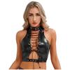 Women Leather Vest Gothic Steampunk Wet Look Hollow Out T-shirt Slim Bodycon Streetwear Sleeveless Crop Top Party Clubwear