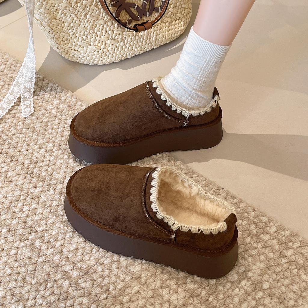 Snow Boots Women's Winter New Large Size Velvet Platform Casual Woven Bread Cotton Shoes Women