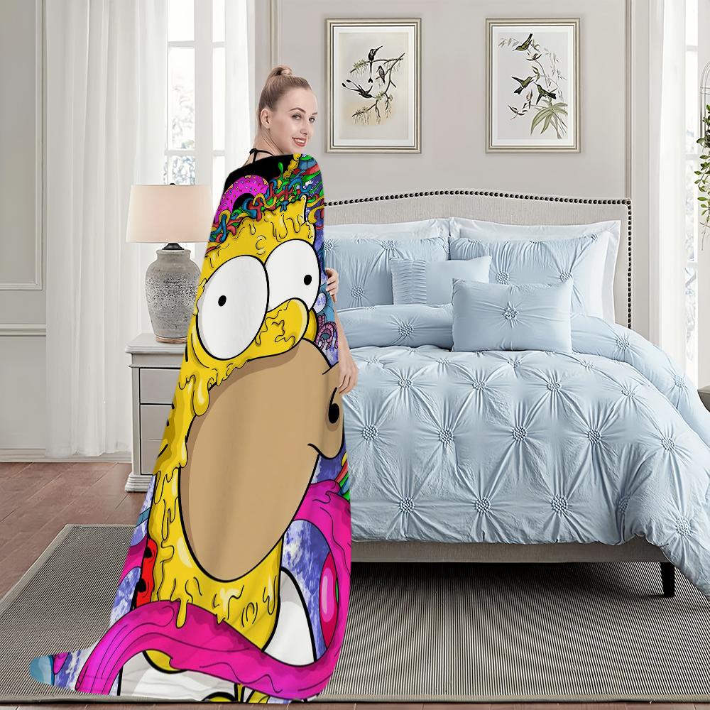 Funny Cartoon T-The S-Simpsonss Blanket Blanket for Couch Sofa Travel Home Hiking Picni Bed Beding Flannel Blanket Birthday Gift