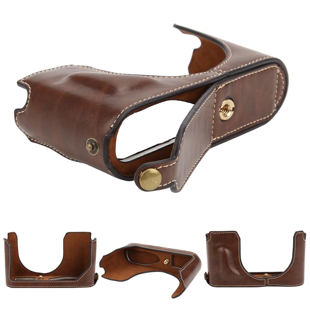 PU Lederhülle Schutzhülle Halbkörperabdeckung für Leica Q2 Kamera mit Akkuabteilöffnungkaffee