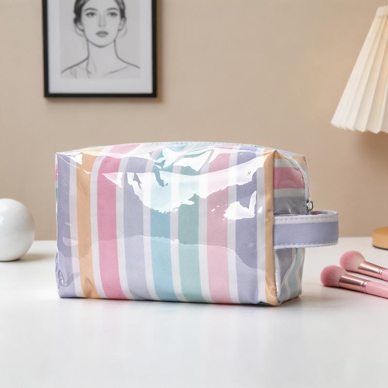 Stylish Strip Makeup Bag Portable Travel Large Capacity Lipstick Storage Bag Handbag Cosmetic Bag Toiletry Bags Girls Gifts