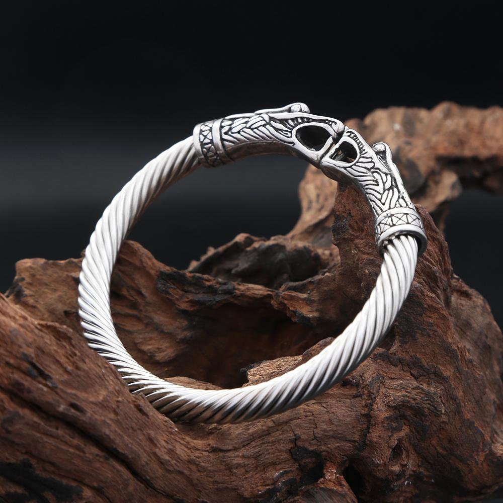 Vintage Nordic Vikings Dragon Bracelets 316L Stainless Steel Open Cuff Bangle Men Fashion Jewelry