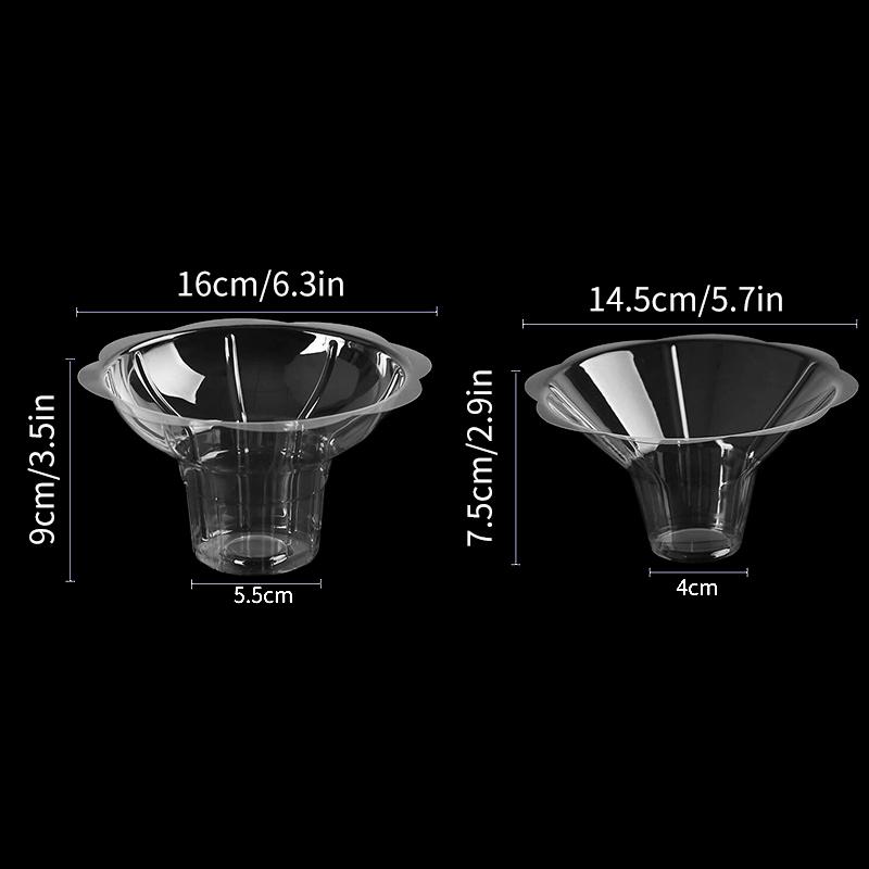 50 Pcs Transparent Shaved Ice Cups Flower Shaped Snow Cone Cups Small Leak Proof Plastic Slush Snack Ice Cream Bowls For Bar Par