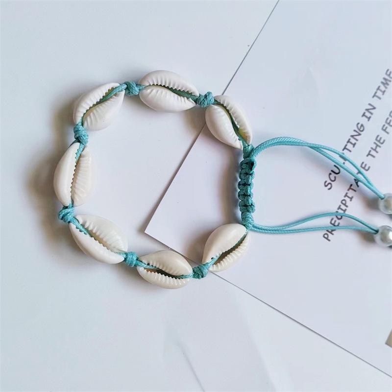 Handmade Bohemian Bracelet with Natural Shell Beads and Waxed Cord