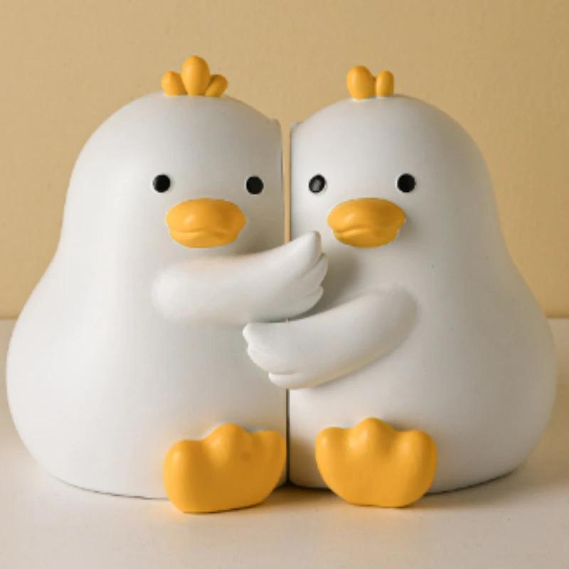 2pcs Cute Ducks Book End Figurine Office Decoration Resin Crafts Lovely Animal Statuette for Bedroom Accessories Gifts